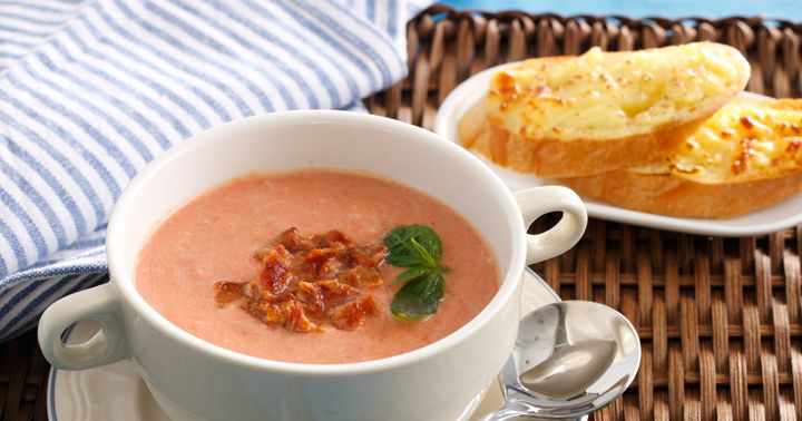 Healthy Tomato Soup with Cream & Cheese Dipped Toast