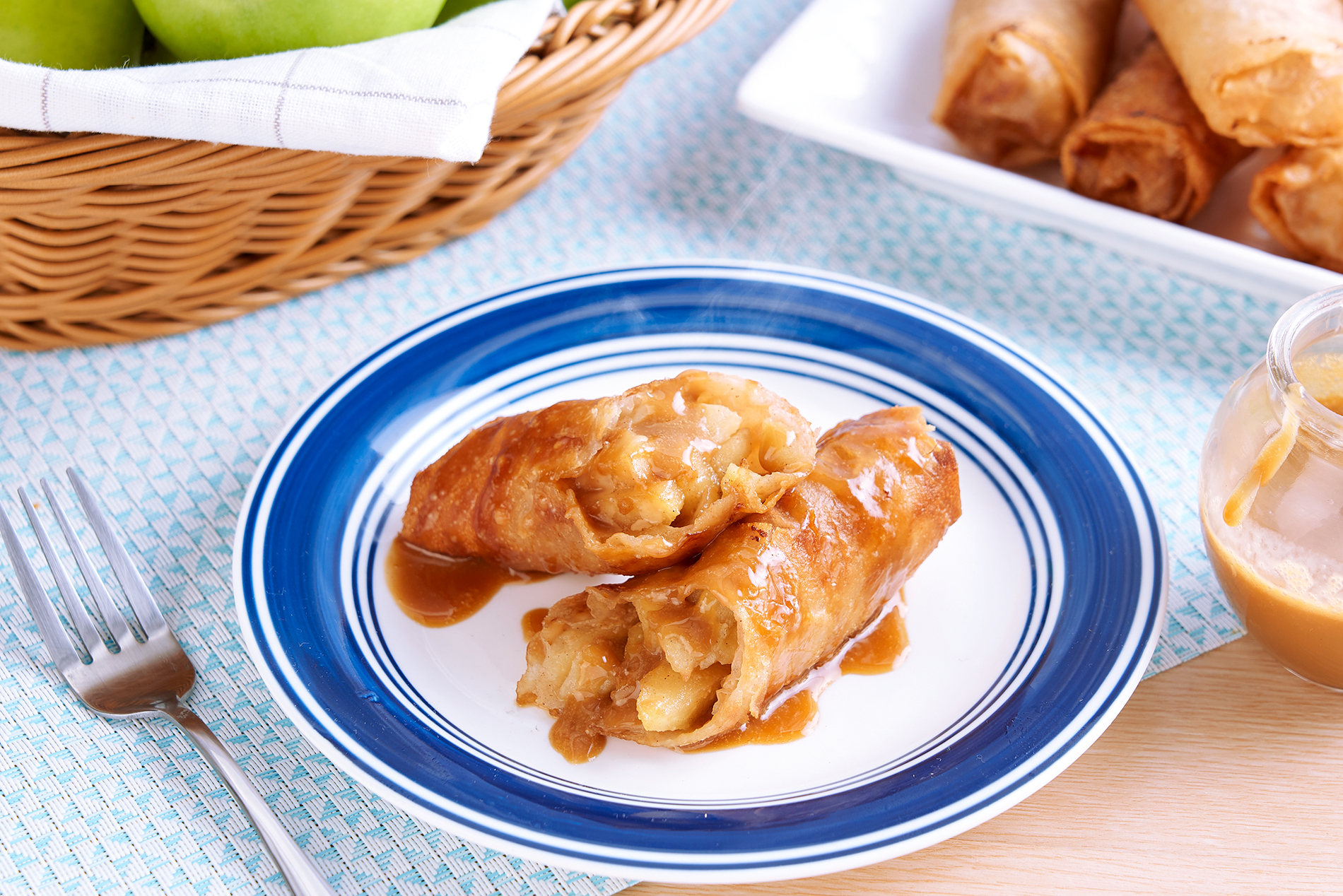 Apple Turon with Creamy Caramel Sauce