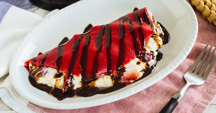 Red Velvet Crepes with Strawberry Cream Delight